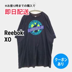 Reebok リーボック Tシャツ/カットソー XO ブラック 無地 前面プリント ミドル丈 半袖 クルーネック(丸首) メンズ