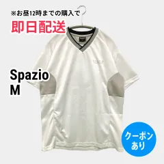 Spazio Tシャツ/カットソー M ホワイト Vネック 半袖 ライン柄 ワンポイント 前面プリント バックプリント ブランドロゴ その他総柄 ミドル丈 メンズ レディースのサムネイル