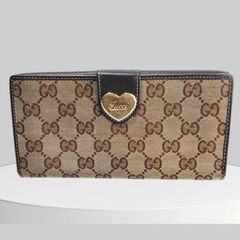 良品　グッチ　GGキャンバス　ラブリーハート　ダークブラウン　Wホック 中古【 GUCCI 】グッチ ラブリーハート GGキャンバス 長財布 Wホック