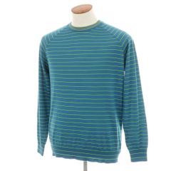 【中古】ロベルトコリーナ ROBERTO COLLINA ハイゲージ ウールナイロン ボーダー クルーネック プルオーバーニット ブルーxイエロー×グリーン【サイズ48】【メンズ】