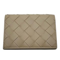 ボッテガ・ヴェネタ BOTTEGAVENETA カードケース レディース メンズ ブランド レザー イントレチャート グレージュ 名刺入れ おしゃれ 編み込み 無地 【中古】