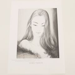 美品送料込】鶴田一郎 まなざし 美人画 モノクロ アートポスター