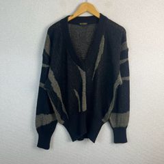 Mr.JUNKO ミスタージュンコ Vネックニット セーター 幾何学模様 ブラック M メンズ 古着 モード レトロ