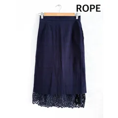 ROPE  ロペ　コットンリネン裾レーススカート　日本製　38　濃紺　ペチコート付属　カジュアル　キレイめ　お出掛け　お洒落　上品　送料込み　6469534