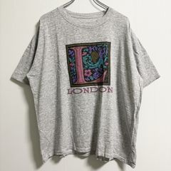 LONDON　半袖プリントTシャツ　レトロデザイン　アート　ボックスプリント　グレー　古着　【お値引き承ります！】