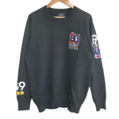 美品 PEARLY GATES パーリーゲイツ どうしちゃったPG クルーネックニット カットソー ゴルフウェア 055-2270012 サイズ1 ブラック レディース 古着 中古 USED