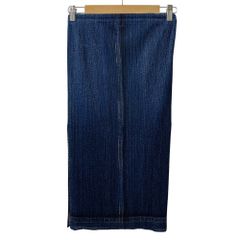 美品 PLEATS PLEASE ISSEY MIYAKE プリーツプリーズ イッセイミヤケ デニム転写 スリットスカート PP12JG541 サイズF インディゴ レディース 古着 中古 USED