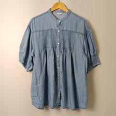 コーエン coen フロントピンタック デニム ピンタック ブラウス【L】ブルー系／青系