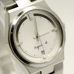 【稼働品】 アニエスベー agnes b. セイコー製 7N82-0ED0 デイト カレンダー ホワイト文字盤 シルバー レディース 腕時計 クォーツ 26.5mm オフィスカジュアル フレンチカジュアル デイリー (J0674)