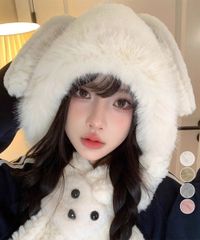 マフラー帽子うさぎ耳 ファー帽子ボア帽子 レディース（グレー）｜プレゼント・デイリー・旅行