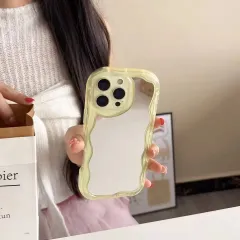 iPhoneケース ミラー 鏡 ぷっくり なみなみ 波型  イエロー かわいい おしゃれ シンプル 韓国風 クリアケース スマホケース スマホカバー 耐衝撃 iPhone13 / iPhone14 / iPhone15 / iPhone16