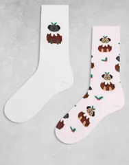 エイソス レディース アンダーウェア 靴下 ASOS DESIGN pack of 2 dog christmas pudding socks in multi マルチカラー