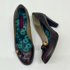【ケンゾー Kenzo】⚫︎フラワーモチーフ付きパンプス レトロファッション EUR38 / 25cm ブラウン