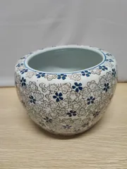メルカリ市期間価格】陶器製 水鉢 睡蓮鉢 花柄 鉢カバー ほぼ新品 陶器