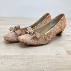 美品 Riz raffinee/リズラフィーネ パンプス 24cm EEE レディース ピンク系 リボン スクエアトゥ 日本製[OK05178]