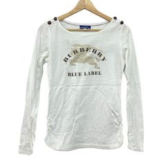 Burberry Blue Label(バーバリーブルーレーベル) 長袖Tシャツ サイズ38 M レディース - 白×ベージュ×ダークブラウン クルーネック