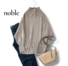 NOBLE ノーブル アンゴラ シャギー タートルネック ニット プルオーバー ふわふわ ベージュ フリーサイズ ハイネック レディース 長袖 6AU051