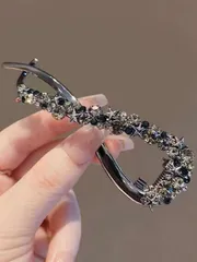 ヘアアクセサリー ヘアクリップ 1個 品質スターラインストーンヘアクリップ、レトロエレガントなお団子ヘアスタイリングアクセサリー、輝くジンクアロイクロウクリップヘアクロウ、パーティー、かわいい、ヘアアクセサリー、ヘッドアクセサリー、女性用ヘアア