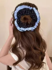 アクセサリー レディース ヘアアクセサリー シュシュ アーティスティックな青チェック柄ドット柄レースのシュシュヘアタイ ポニーテール ヘアアクセサリー エラスティックバンド ビューティーホームヘアアクセサリー ヘアゴム