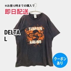 DELTA デルタ Tシャツ/カットソー L ブラック 無地 前面プリント ミドル丈 半袖 クルーネック(丸首) メンズ