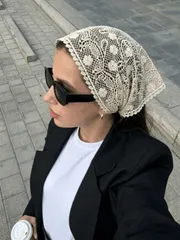 アクセサリー レディース スカーフ 1個 ヴィンテージ 中空 クロシェ トライアングル スカーフ、フレンチカントリースタイル、女性用 オールシーズン、ヘアバンド、ネッカチーフ、ショール としても使用可能、ドレス、シャツとも相性良好、通勤、お出かけ、カジュ