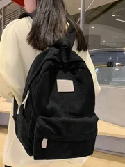 バッグ レディース バックパック リュック 文字プリント ラージキャパシティ コーデュロイ ストライプ バックパック、学生バッグ