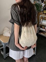 Women's Bags, Tote Bags, Casual Hollow Knit Bucket Bags, Women's Handbags, Large Capacity Tote Bags, Women's Wallets, Shoulder Bags, Fashion Hollow Knit Shoulder Bags, Large Capacity Crochet Backpacks, Knit Tote Bags, Women's Shopping
