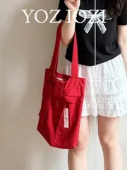 バッグ レディース トートバッグ リボン付きバッグ カジュアル通勤・お出かけ レディースバッグ ドーパミンレッド ドゥードゥーレッド リボン付きキャンバスバッグ ショルダーバッグ ハンドバッグ 新年レッド レディースバッグ 大容量 ショルダーバッグ ファ