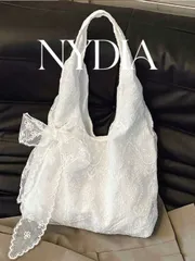 バッグ レディース トートバッグ 1個 白レース刺繍トートバッグ、エレガントなリボンショルダーバッグ、ロマンチックな大容量レディース デイリー ショッピング トラベルハンドバッグ