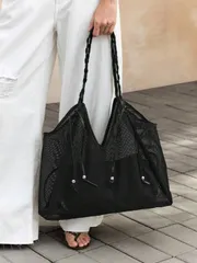 バッグ レディース トートバッグ レディース ファッション 個性的 カジュアル 万能 メッシュ 透かしデザイン トートバッグ ブラック ビーチバッグ ショッピングバッグ 大容量 軽量 ビーチ バケーション ホリデー 夏 海辺