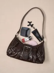 バッグ レディース ショルダーバッグ メッセンジャーバッグ _ 1個 PU Y2K レディース ヴィンテージ マーダー・ウェイストランドスタイル ソフト ダメージ加工 レザー バイクバッグ リベットバックル装飾付き