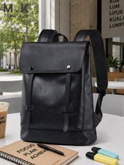 Men's Backpack, PU Oil Wax Leather Large Capacity Flap Backpack, Business Laptop Bag, Travel Backpack, College Student Backpack, Fashionable Men's Backpack