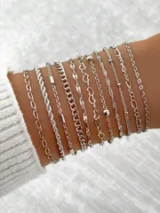 ジュエリー レディース ブレスレット セット 11個セット シンプルパンクハートチェーンファッションブレスレット、デイリーウェアに適しています(ビーズ数ではなく長さでカットしてください)