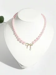 ジュエリー レディース ネックレス ビーズネックレス 1個 ラインストーン入りちょう結び クラシックで多用途なネックレス