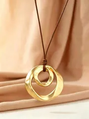 ジュエリー レディース ネックレス ペンダントネックレス 1個 ヴィンテージ アシンメトリー ダブルリング レザーコード ペンダントネックレス レディース