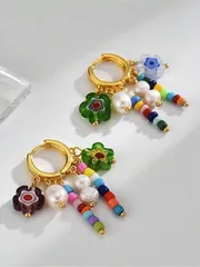 ジュエリー レディース イヤーアクセサリー 1ペア ランダムカラー フラワー&ピアス、ファッション カラフルタッセルピアス レディース、パーティー、バンケット、旅行、バケーション向け