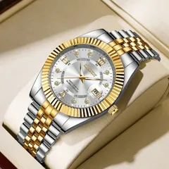 腕時計 メンズ クォーツ 1個 ファッションメンズ スチールバンド ビジネスカレンダー クォーツ腕時計、ビジネス、パーティー、デイリーウェアに適し、男性への最高の贈り物