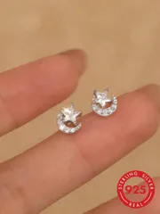 ジュエリー レディース イヤーアクセサリー 1ペア エレガント ミニマリスト スター&ムーン ピアス、女性へのジュエリーギフト、誕生日、パーティー、日常着用