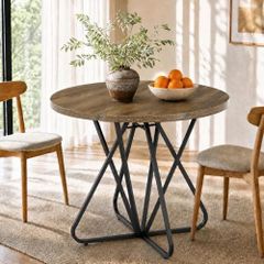 美品 ヴィンテージ風 ラウンドテーブル スチール脚 80cm 丸 カフェ