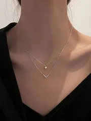 ネックレス ジュエリー レディース ペンダントネックレス 1個 女性用スパークリング ダブルレイヤー シェイプ ペンダントネックレス、ファッショナブルでパーソナライズされた スタイルの繊細なチョーカー