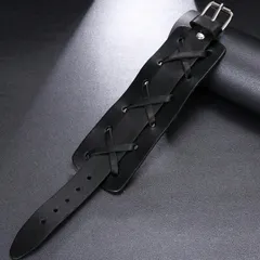 ジュエリー メンズ ブレスレット バングル 1個 黒色編み込みレザーブレスレット、メンズファッションアクセサリー、父の日ギフト