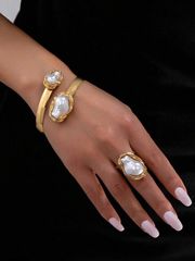 Ladies' Jewelry Set (2 Pieces): European & American Style Asymmetrical Bracelet & Ring Jewelry Set, a Romantic and Elegant Jewelry Gift for Women