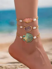 ジュエリー レディース フットジュエリー 3個セット ファッショナブル 個性的 かわいい ドーパミン オーシャンスタイル アンクレット メタル製 ヒトデ・貝殻 フットジュエリー 普段使い・ビーチ向け