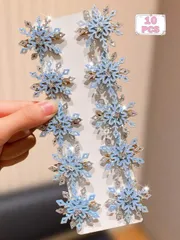 ヘアアクセサリー ヘアクリップ 10個 ブルー雪の結晶ガールズヘアクリップ、女の子へのギフト、ファッショナブルなガールズヘアアクセサリー、立体的な雪の結晶の形、女の子が好きなもの