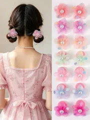 ヘアアクセサリー シュシュ 女の子用メッシュフラワースクランチー10個セット、虹色のスノーフレークシーケンス3Dテクスチャーソフトな弾性ヘアタイ、デイリーユースの可愛いヘアアクセサリー