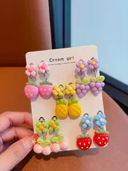 ジュエリー レディース イヤーアクセサリー 10個入り かわいいフルーツクリップオンイヤリング、カラフルでかわいいスタイルのイヤリングギフト、日常使い