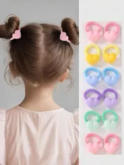 ヘアアクセサリー シュシュ 女の子用キャンディーカラー3Dハート型ヘアスクランチー10個セット、シームレスな弾性ヘアタイ、ソフトなポニーテールホルダー、日常使いのヘアアクセサリー