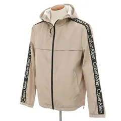 【中古】カルバンクライン Calvin Klein ポリエステル ロゴライン ジップアップ フーデッド シェルジャケット ベージュ【サイズM】【メンズ】