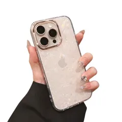 saymi's iPhone 17 用 ケース パール シェル 韓国 パウダーラメ ピンクゴールドライン