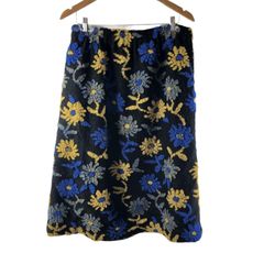 アズノウアズ AS KNOW AS  オオラカ ニットスカート 花柄 ウエストゴム 裏地付き 黒 青 黄色 3サイズ 994935